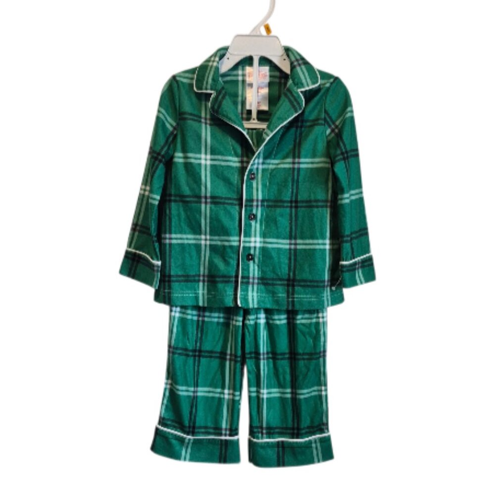 Wondershop Boys' Christmas Green Plaid Flannel Pajamas Size 2T